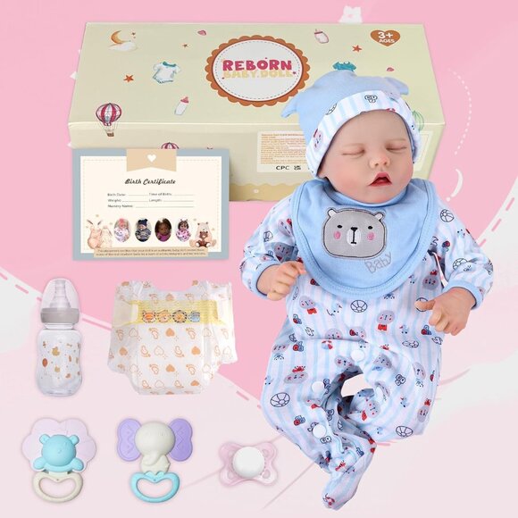 17inch Vinyl Silicone Body Newborn Baby Doll Sleeping Doll with Feeding Kit - Picture 7 of 7